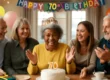 Happy 70th birthday celebration with senior friends enjoying cake and laughter — perfect inspiration for 70th birthday ideas