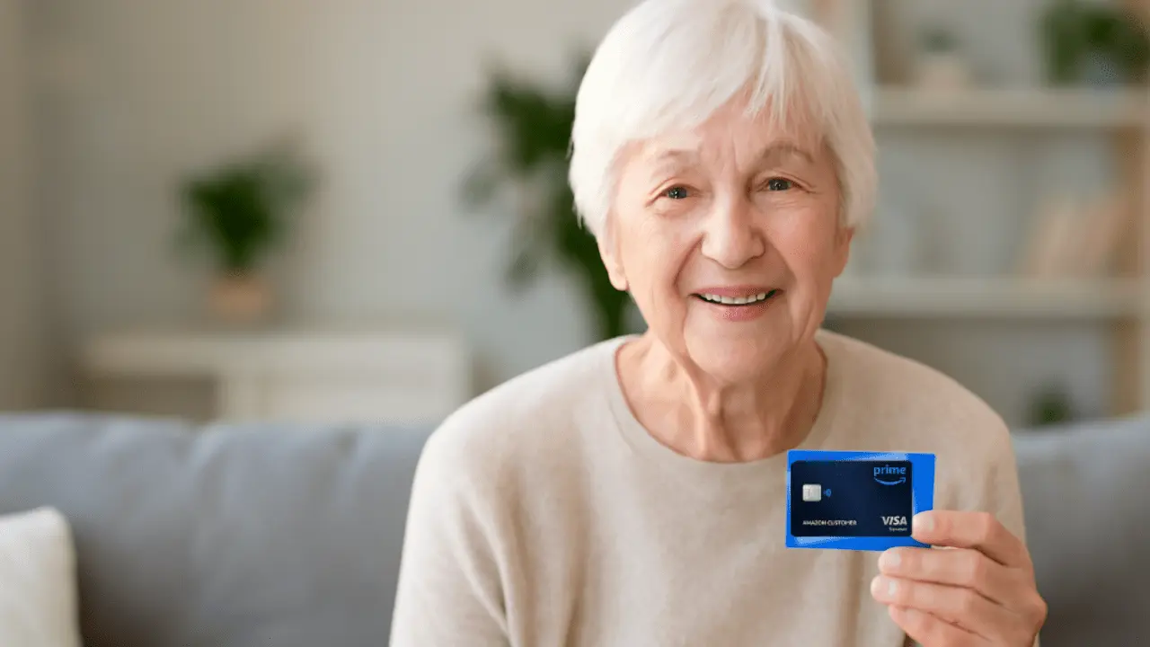Senior women representing amazon prime discount card