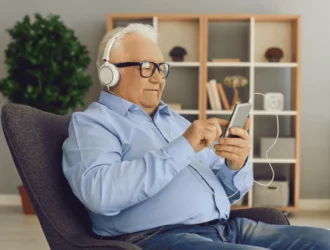 Old man Listening Podcast