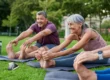 Seniors performing chair exercises for belly fat, targeting core strength and abdominal muscles, to reduce belly fat and improve posture